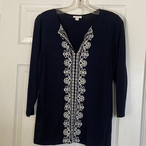 J. Jill Dark Blue Blouse with White Detailing